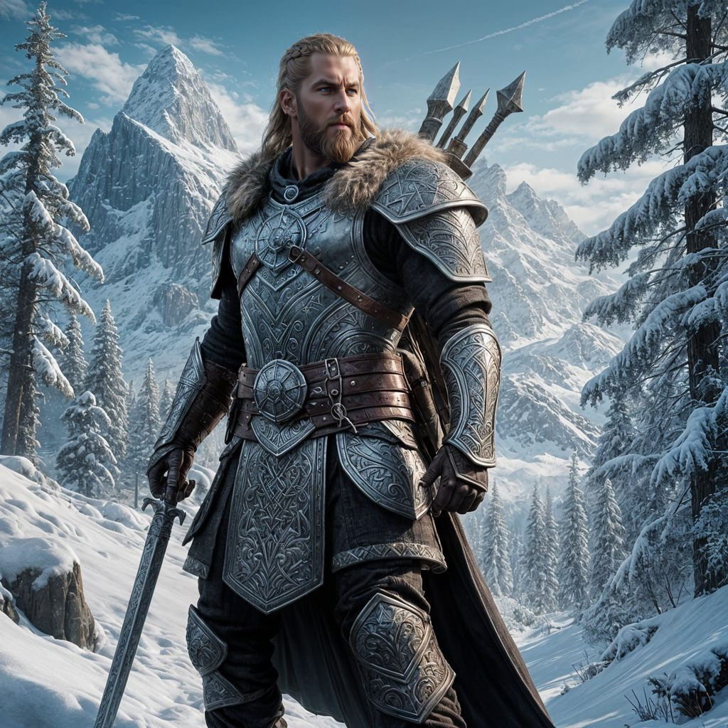 Epic Viking Templar Warrior in Winter Landscape