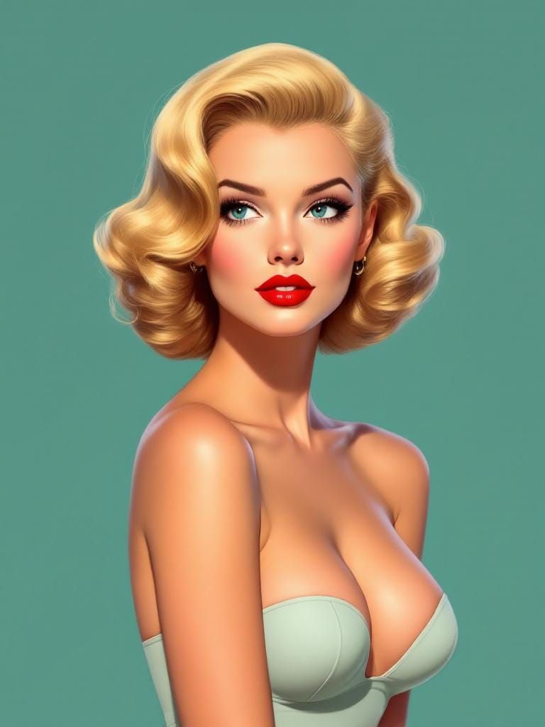 1950s Pin-Up Girl in Retro Cartoon Style