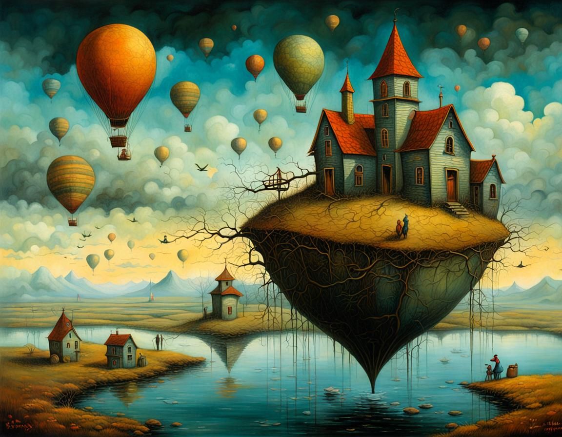 Surrealistic Scene of a Young Woman in a Whimsical Forest