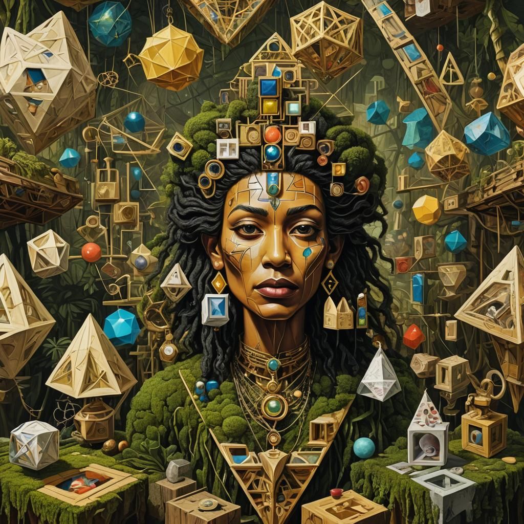 Surreal Metatron Cubes Jungle Horror, Basquiat Style