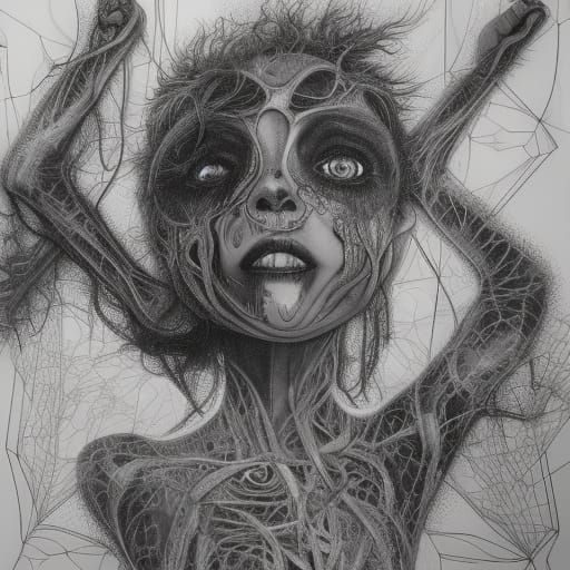 Jealous Limbs: Sci-Fi Horror Charcoal Drawing