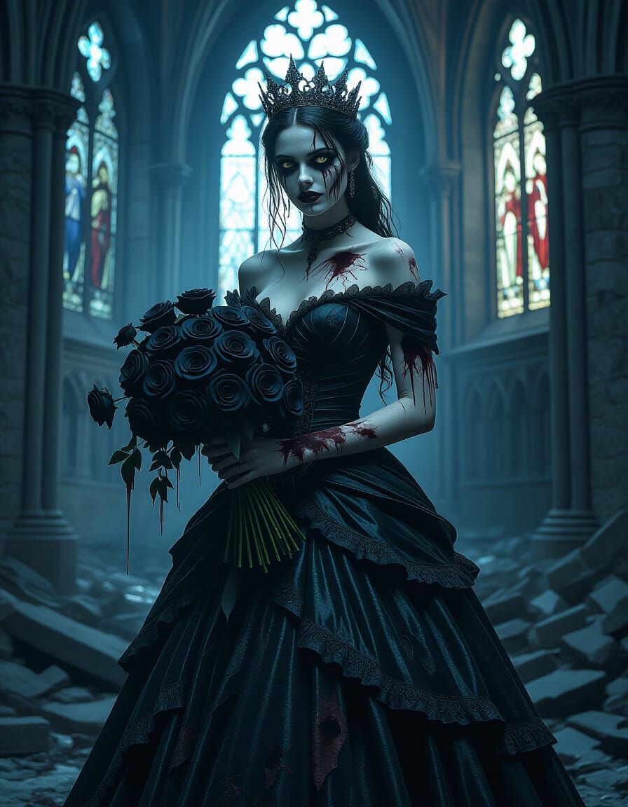 Zombie Prom Queen in Gothic Cathedral