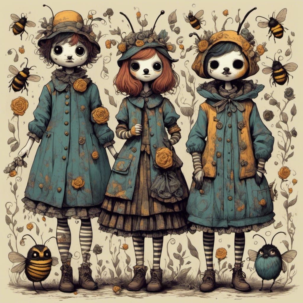 Dark Whimsical Bees with Quirky Gothic Style
