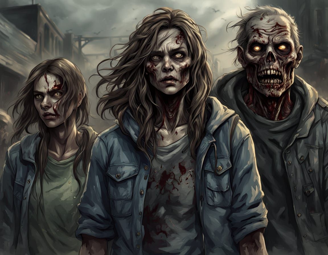 Decayed Zombie Faces in a Destroyed City