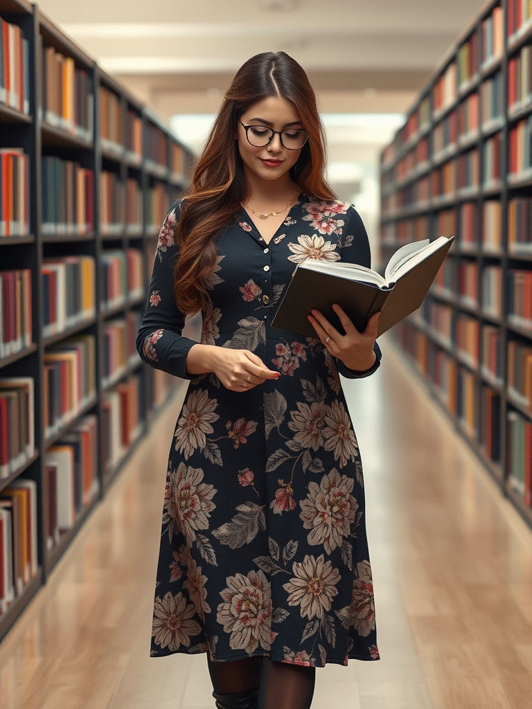 Serene Intellectual in a Classic Library Setting