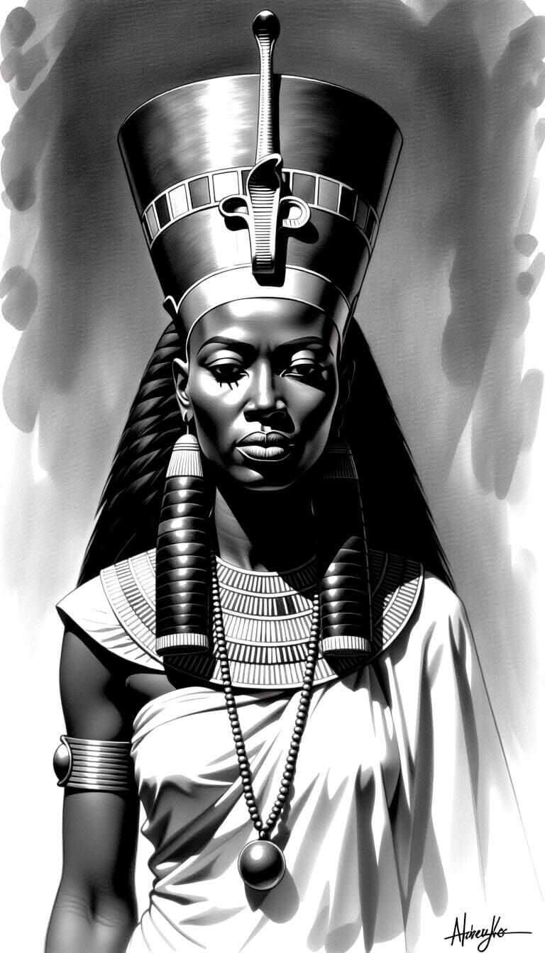 Regal African Figure in Charcoal Sketch Style