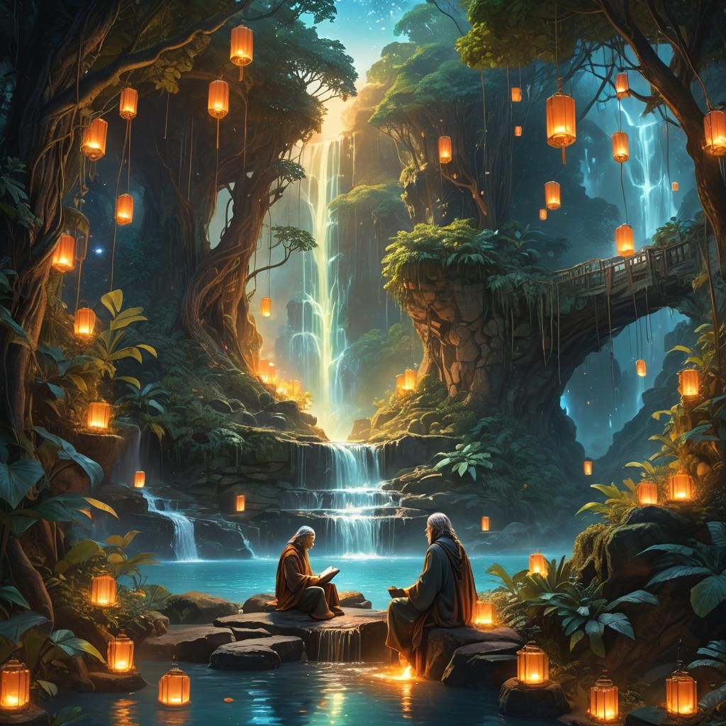 Mystical Sage by Iridescent Waterfall: Fantasy Concept Art