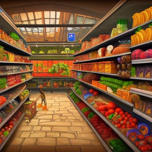 Fantastical Grocery Store: Detailed Matte Painting