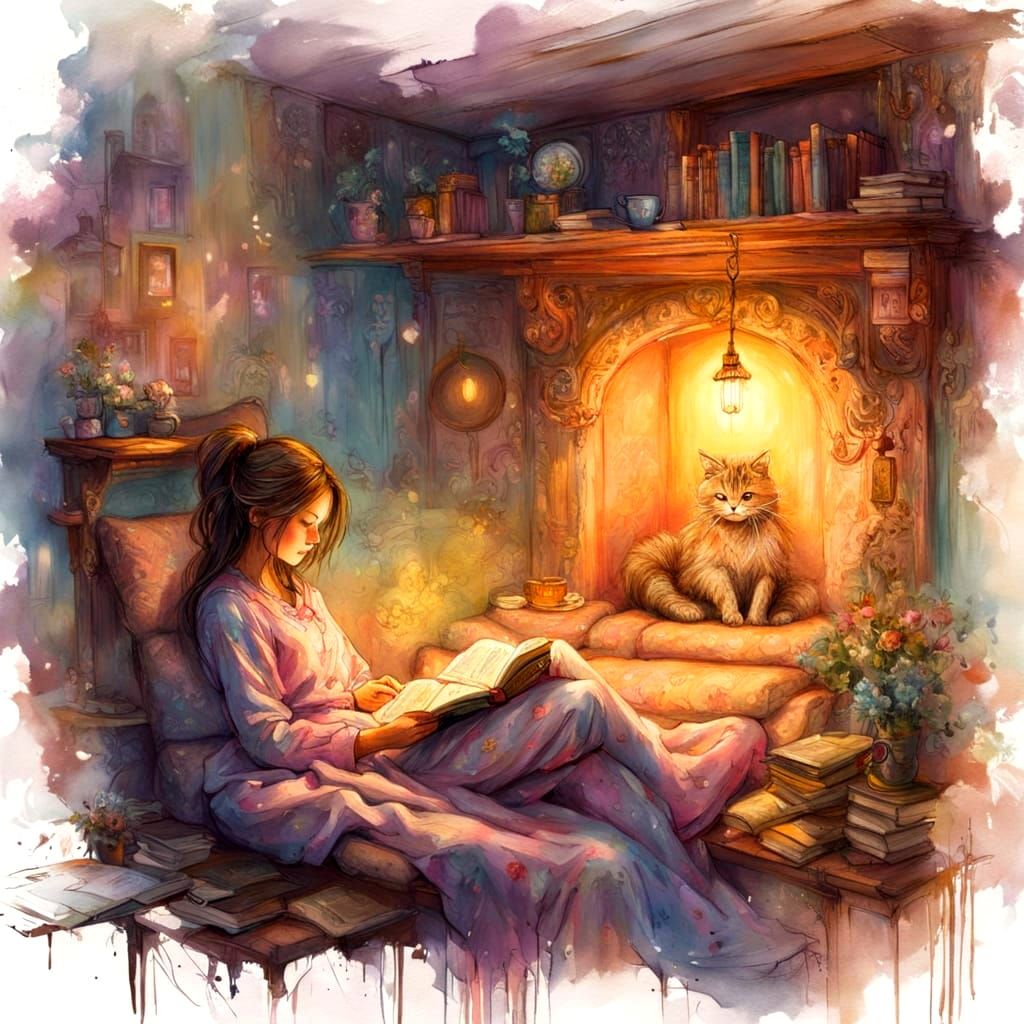 Cozy Reading Nook in Kinkade Style