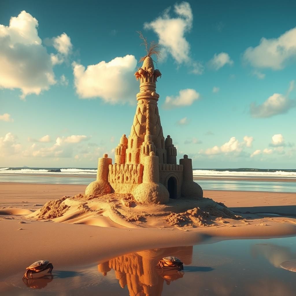 Majestic Sand Castle on Sun-Kissed Beach