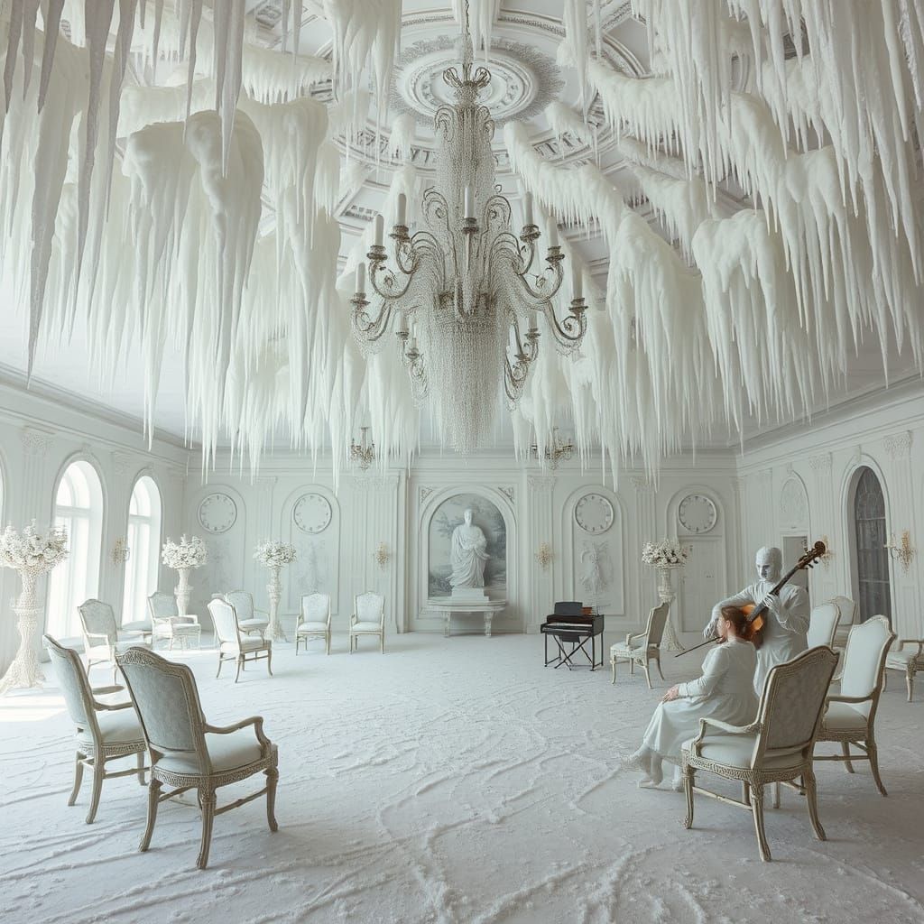 Ethereal Frozen Ballroom with Ghostly Vintage Glamour