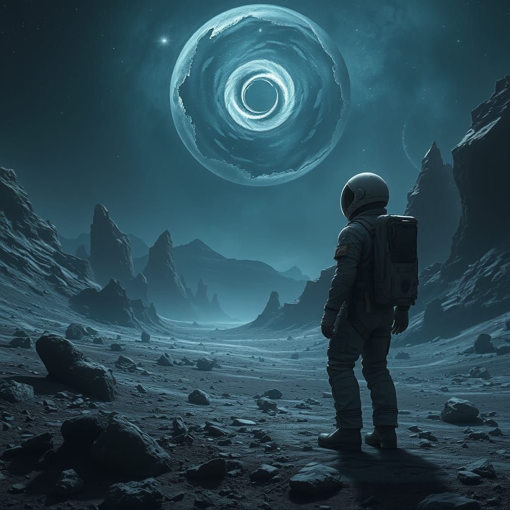 Astronaut Gazes at Nebula on Alien Planet