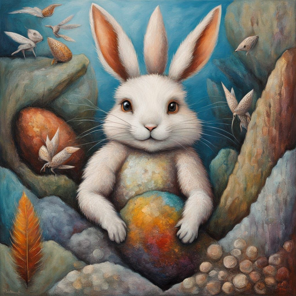 Surreal Rabbit Dreams of Being a Hedgehog in Oil Painting