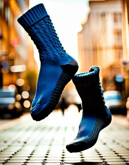 Knitted Socks Jumping in Street Photography