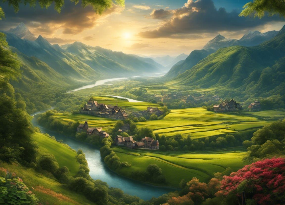 Epic River Valley Landscape: Digital Matte Painting