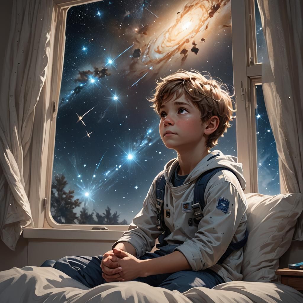 Boy and Pleiades Constellation: Hyperdetailed Portrait