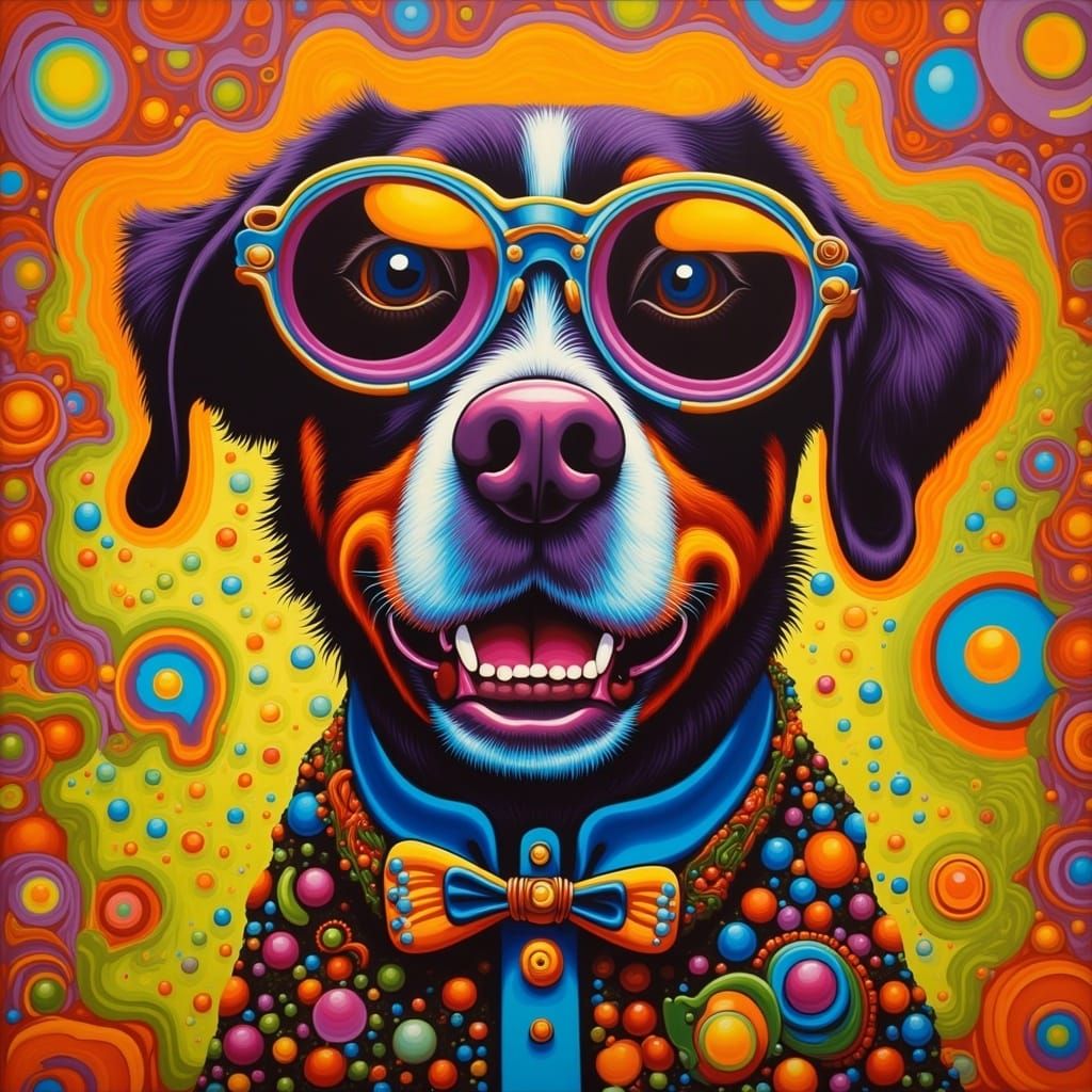 Hippy Dog with Groovy Glasses in 70s Style