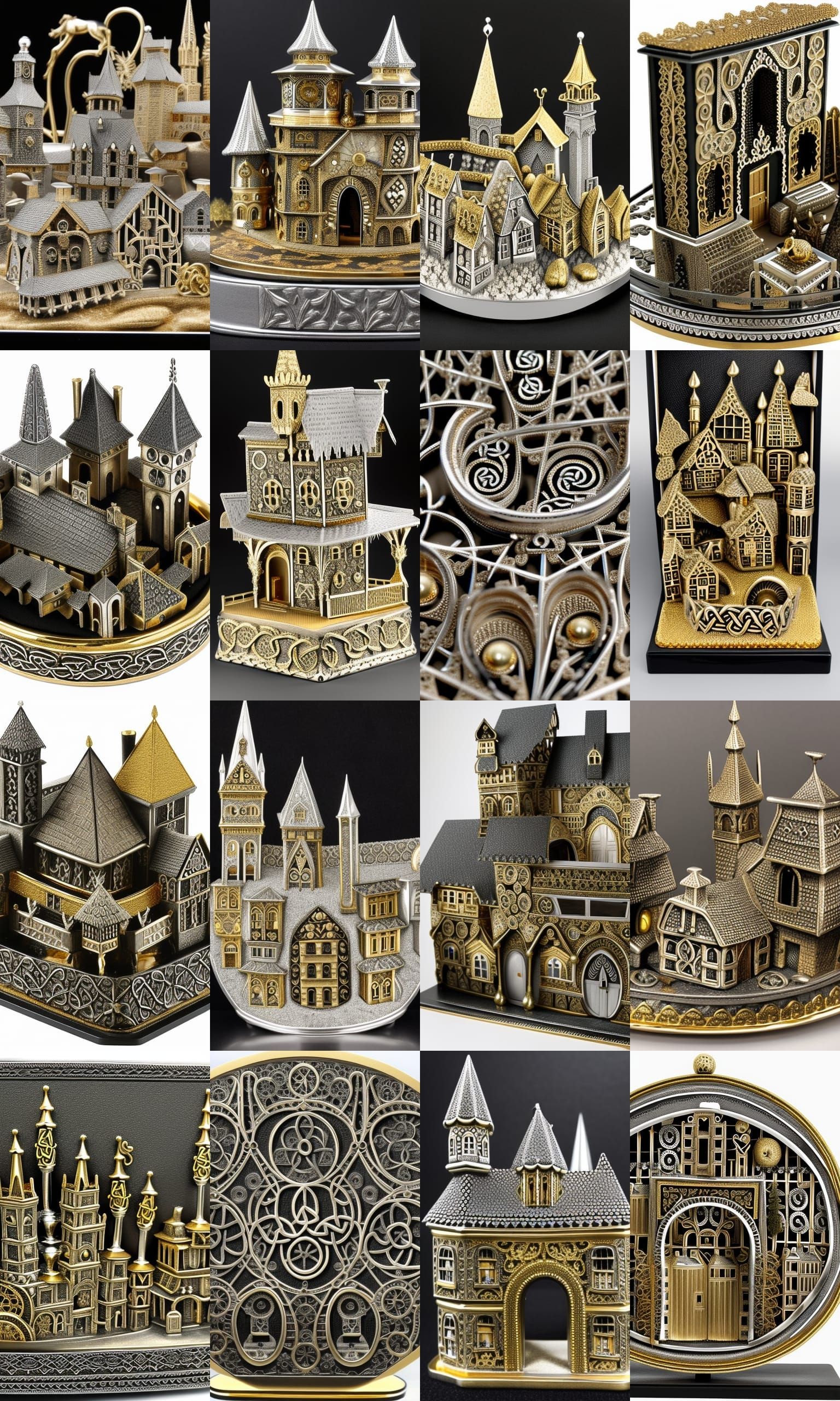 Celtic Village Diorama in Silver and Gold