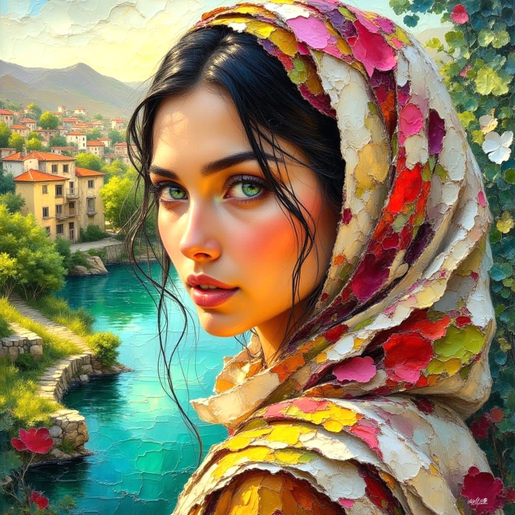 Beautiful Bedouin Woman Portrait in Oil Painting Style