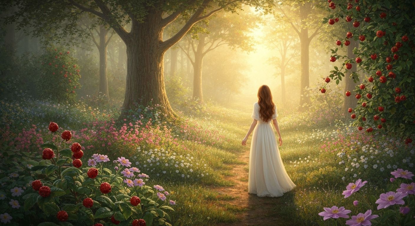 Serene Woman in Vibrant Forest: Ethereal Fantasy Art