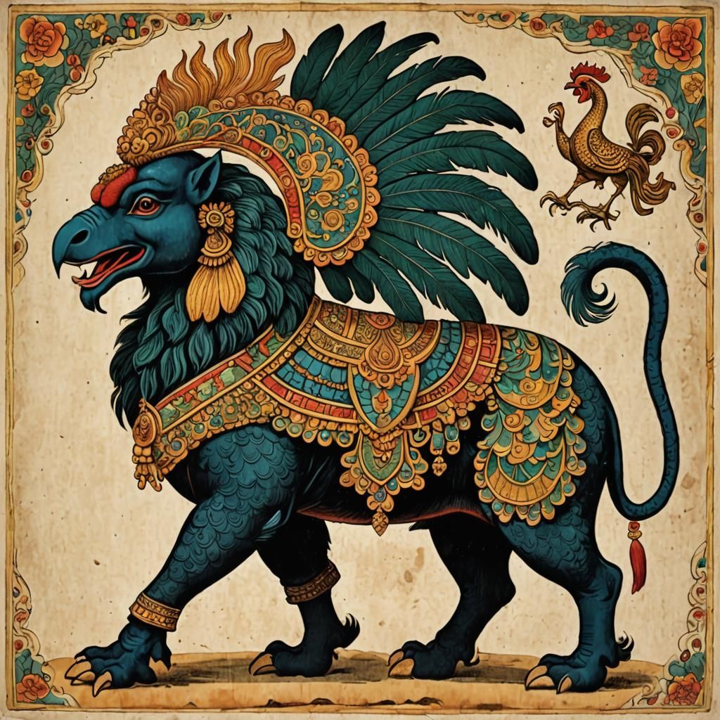 Navagunjara Mythical Creature: Rooster, Elephant, Tiger