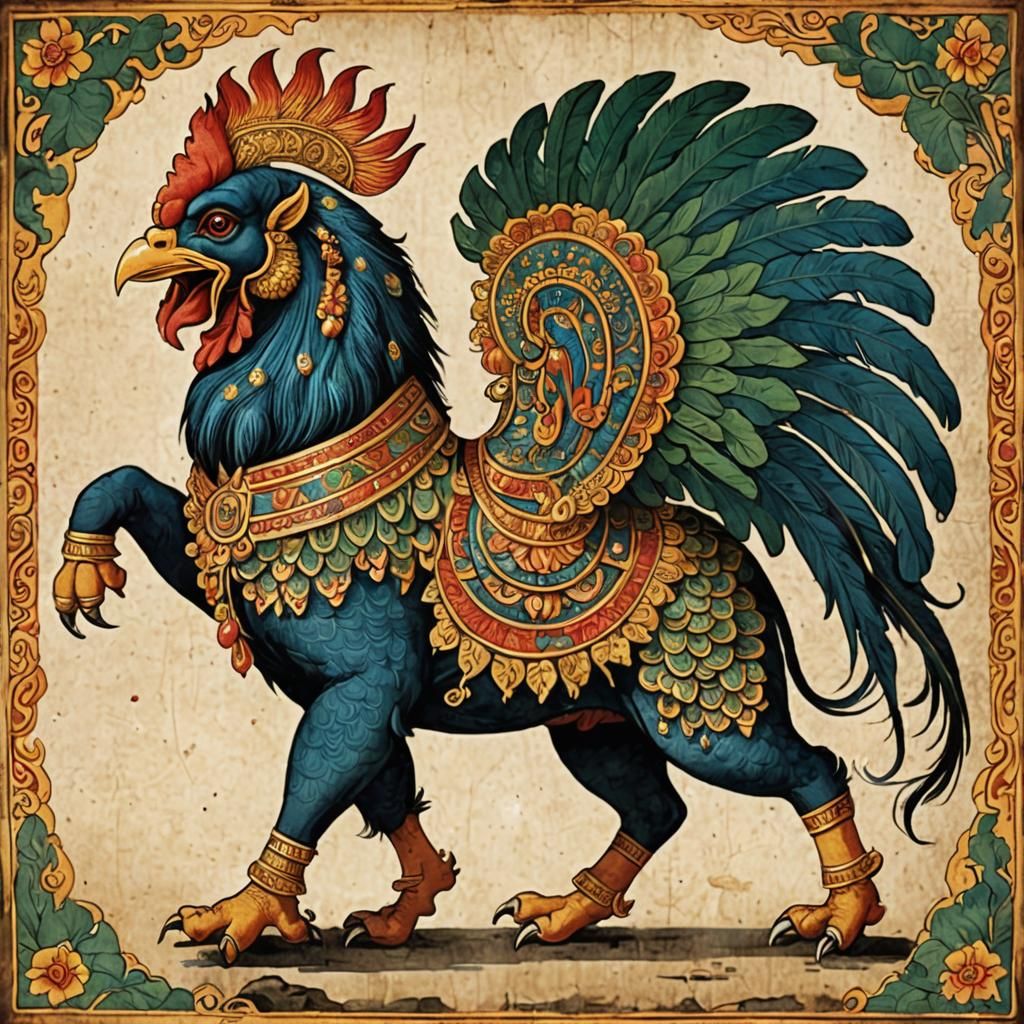 Detailed Matte Painting of Mythical Navagunjara Creature