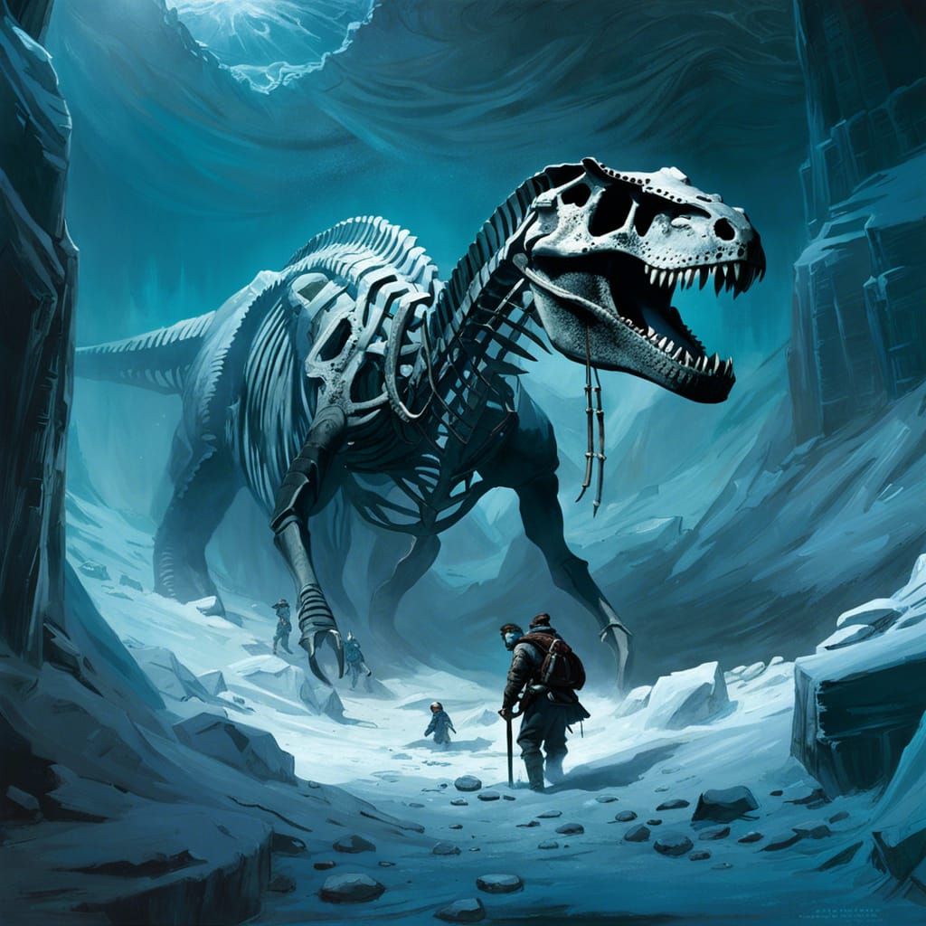 Dinosaur Skeleton in Ice, Fantasy Splash Art