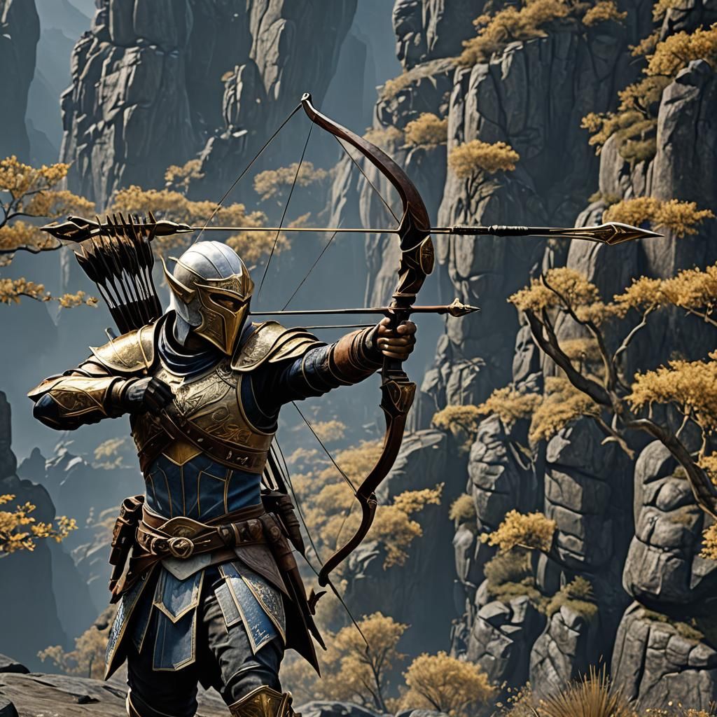 Armored Archer with Golden Mask in Dramatic Lighting