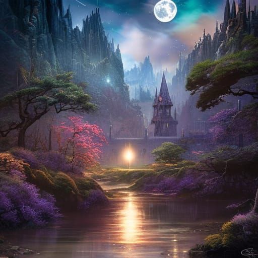 Fantasy Bayou Landscape with Iridescent Elements