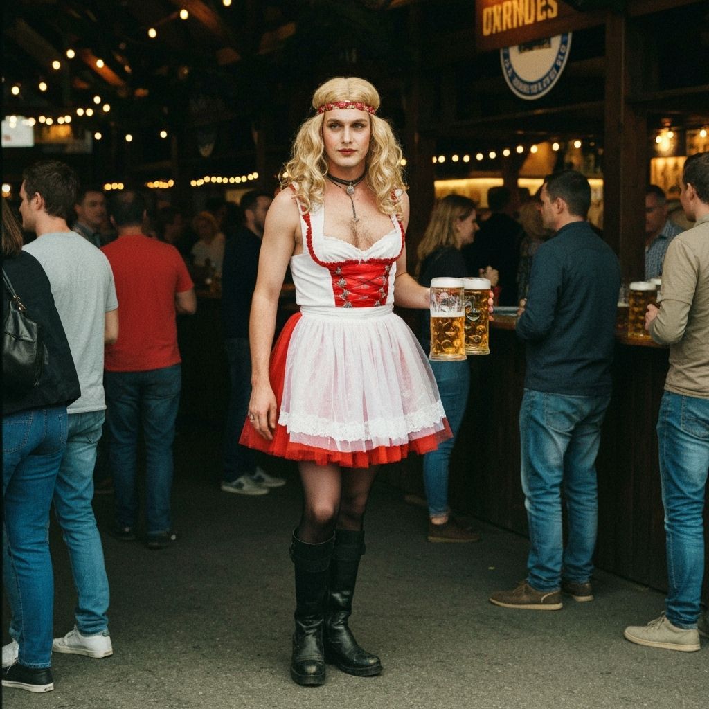 Cross-Dressing Oktoberfest Server in Dirndl
