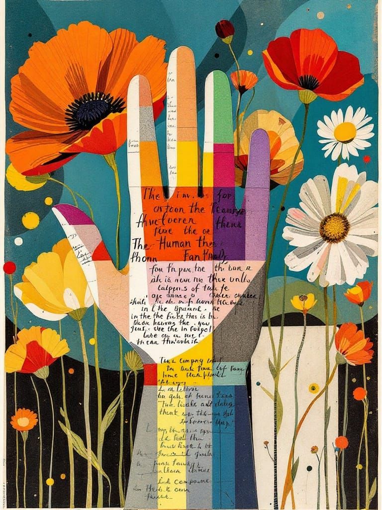 Dadaist Hand Collage with Flowers and Text