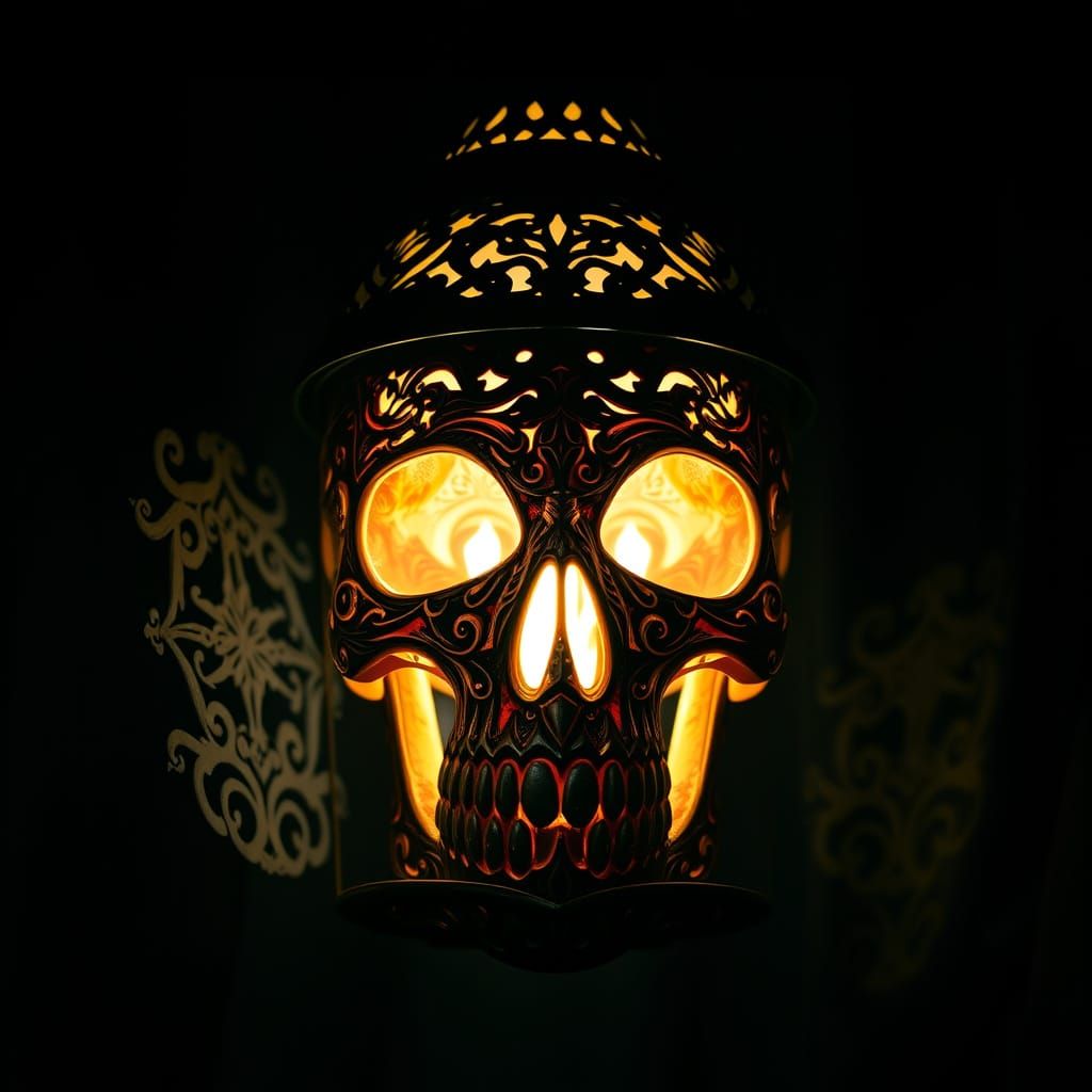 Ornate Skull Lantern in Gothic Fantasy Style