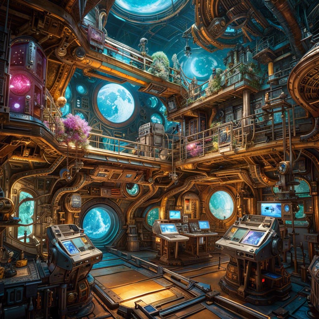 Detailed Space Station Research Lab in Fantasycore Style