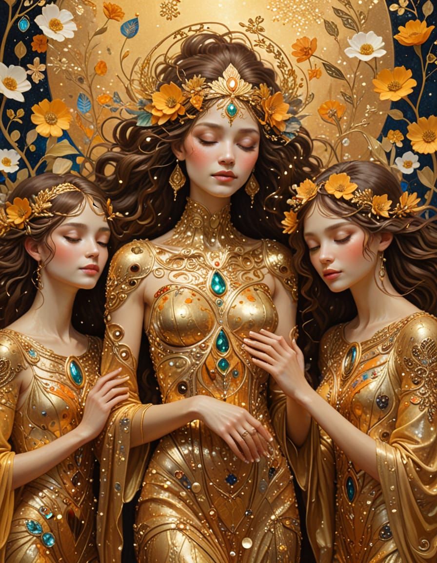 Art Nouveau Gathering with Gifts and Food in Klimt Style