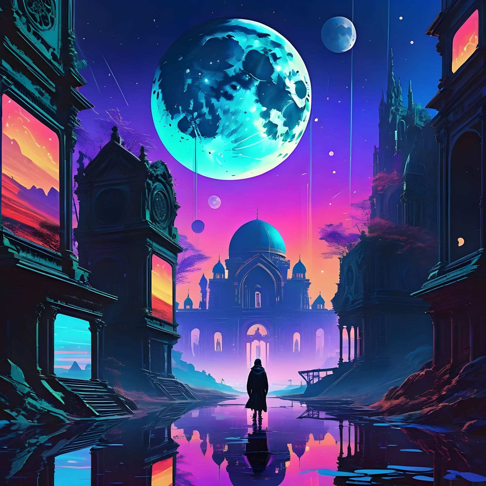 Gothic Moonscape in Vibrant Colors