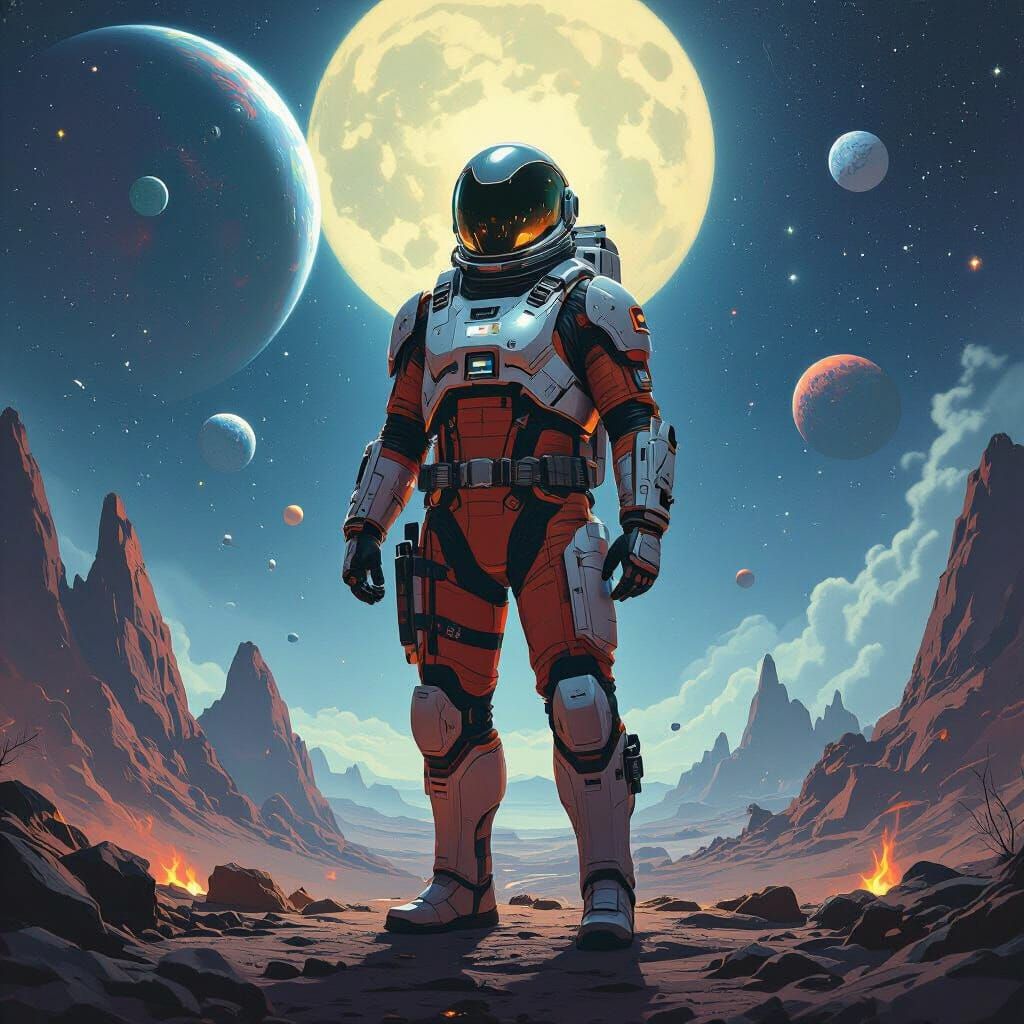 Futuristic Commander in Galactic Battlefield Art