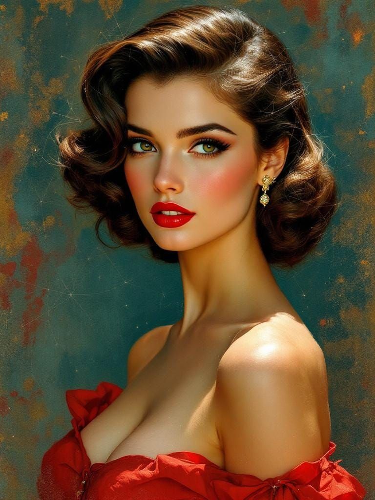 1950s Pin-Up with Neural Network Overlay in Impressionist St...