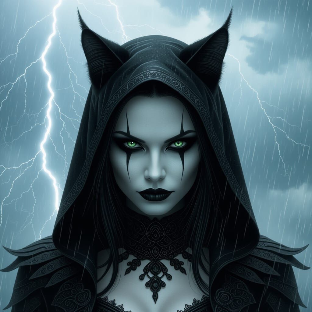 Gothic Alien Warrior Woman in Dark Underworld