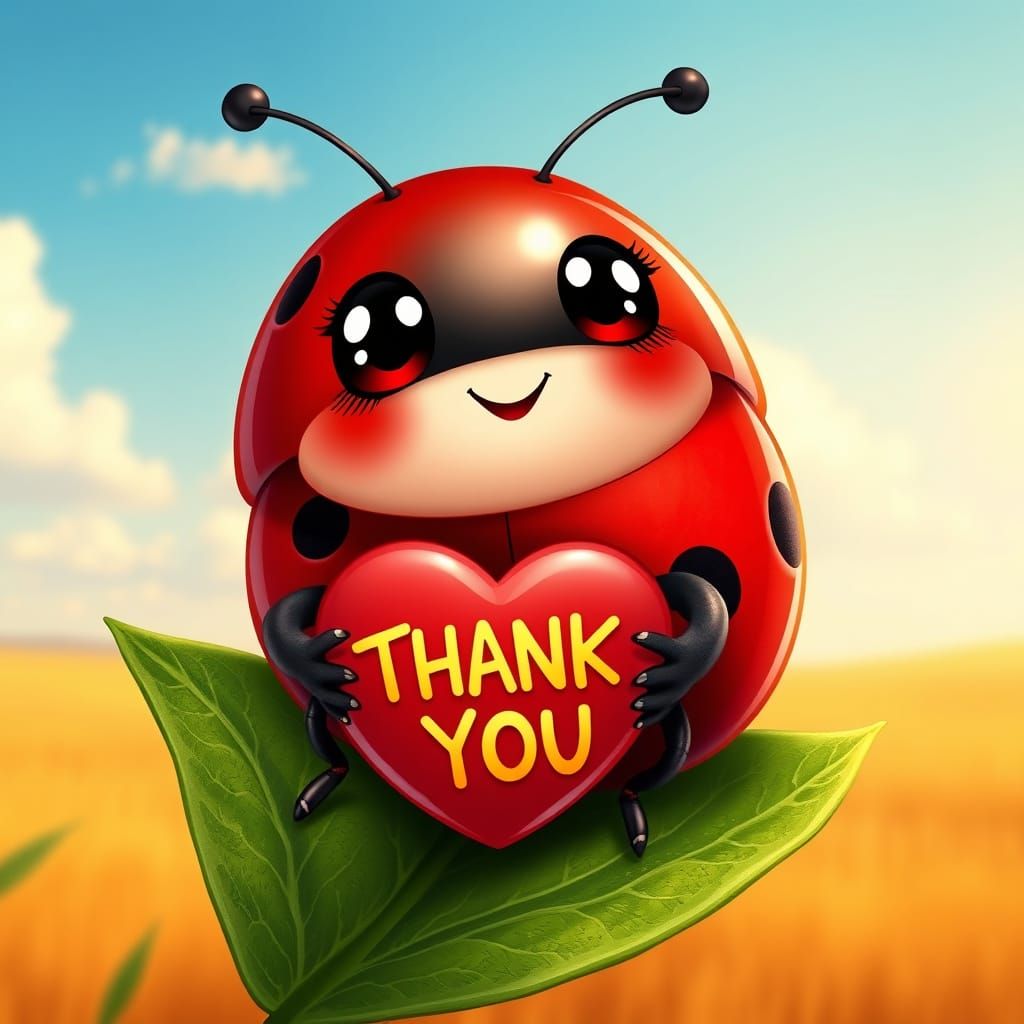 "A lovely ladybug in cartoon style, with a bright red shell ...