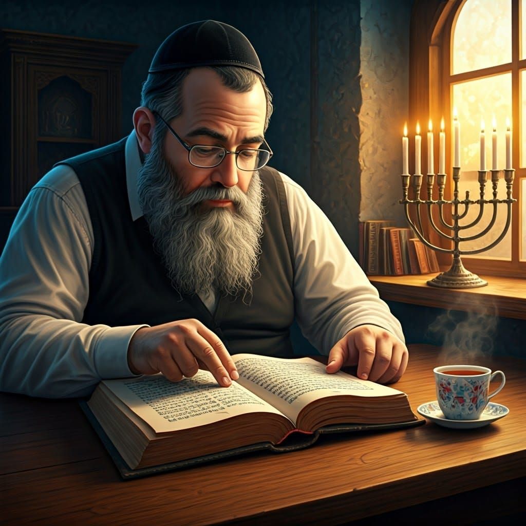 Serene Rabbi in Contemplation, Inspired by Whimsical Art