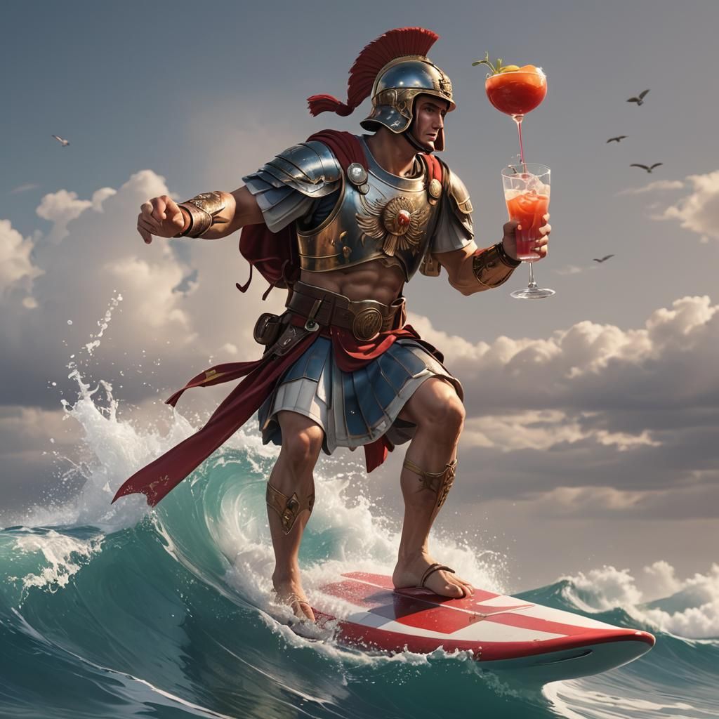 Roman Soldier Surfing: 3D Anime Art