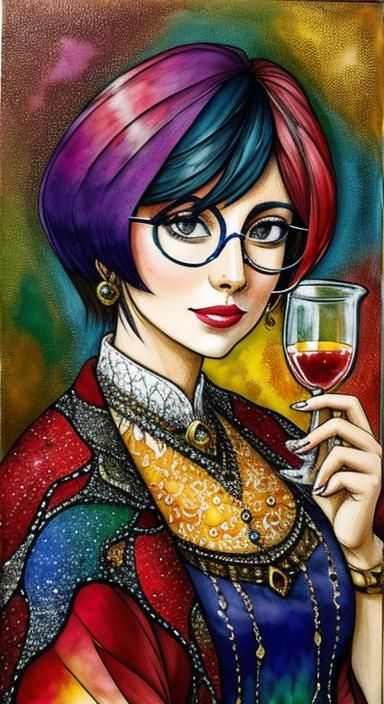 Lady with Stained Glass Lenses in Impasto Style