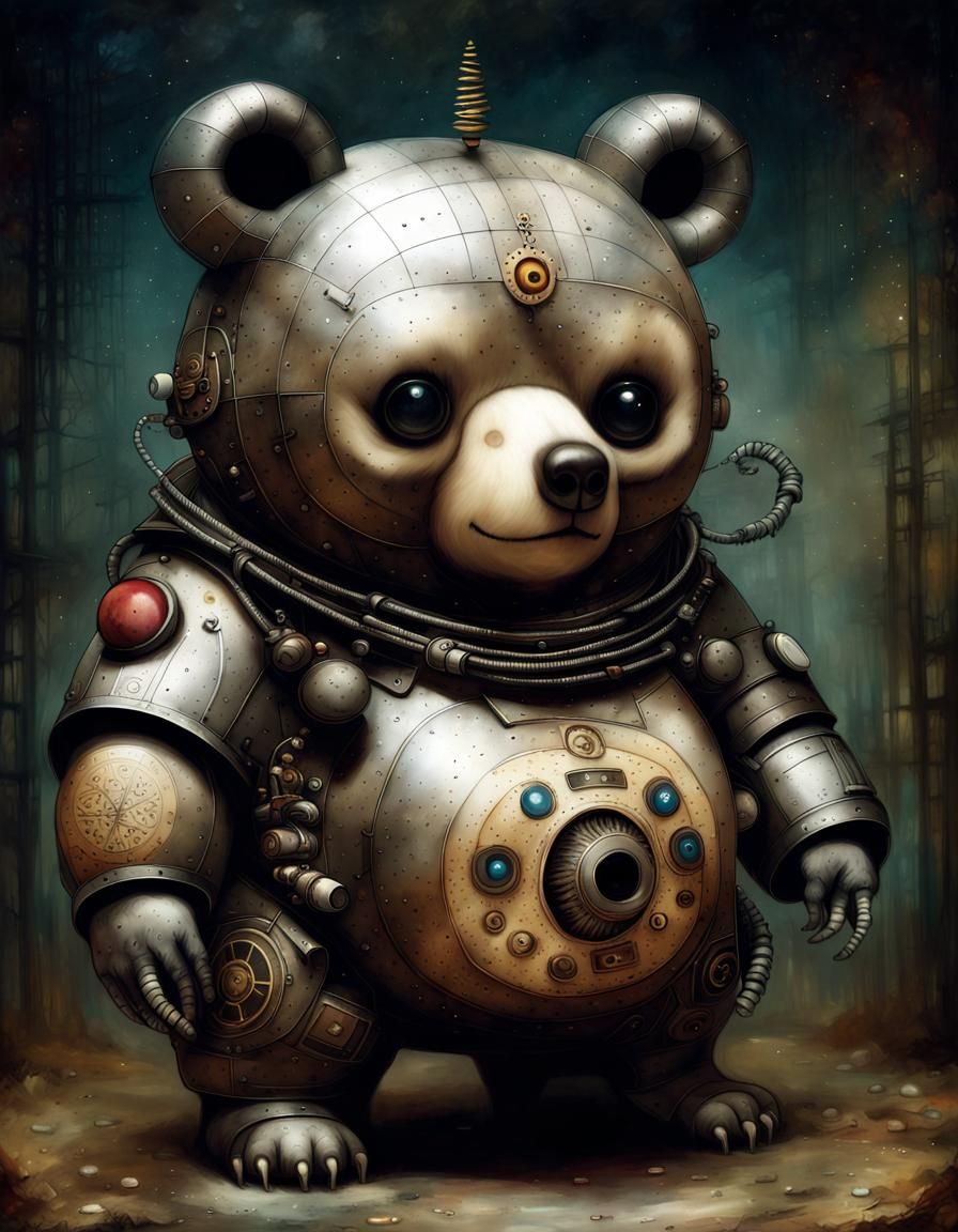 Cyborg Bear Portrait in Volcanic Hyperspace