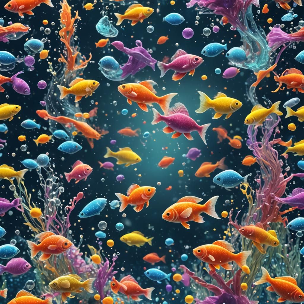 Animated Fish in Liquid Aquarium: Fluid Art
