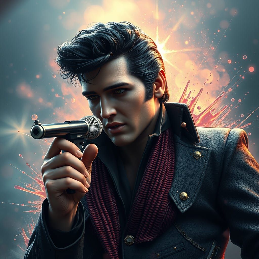 Elvis Presley in Vibrant Fantastical Landscapes with Intrica...