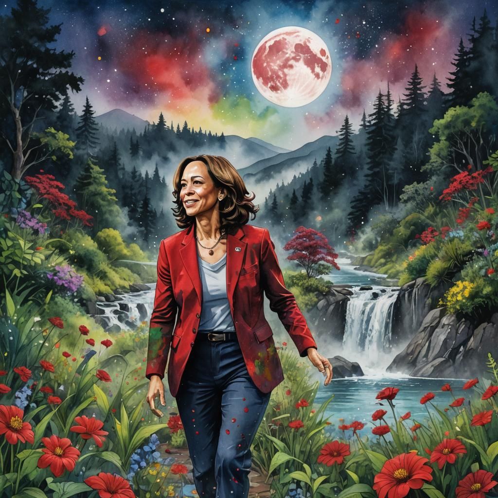 Kamala Harris in Summerscape: Ink Splatter Art