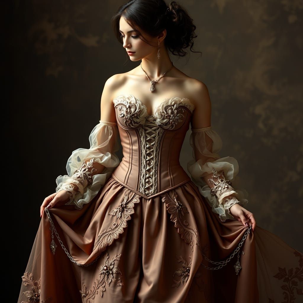 Elegant Victorian Woman on a Gemstone Leash