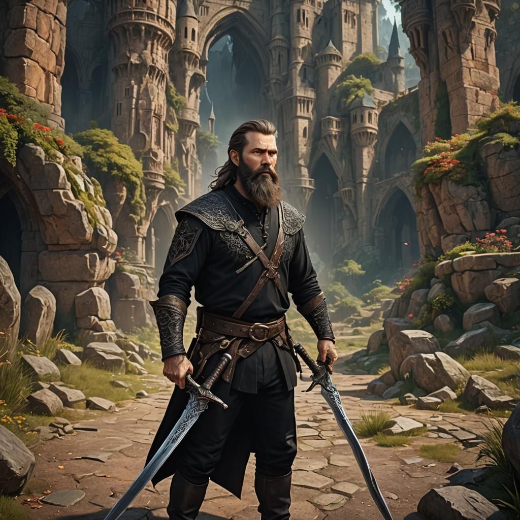 Man with Swords: Detailed Fantasy Concept Art