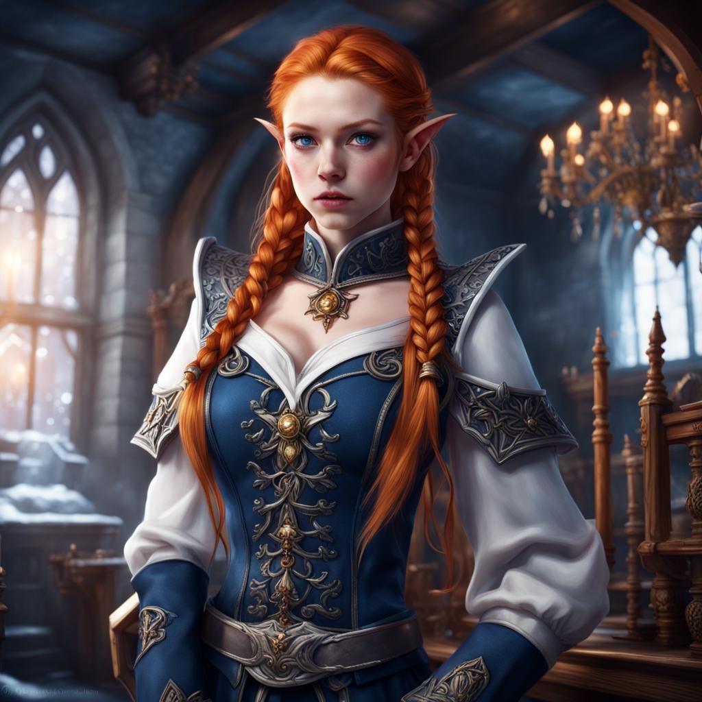 Hyperrealistic Snow Elf Warlock in Schoolroom