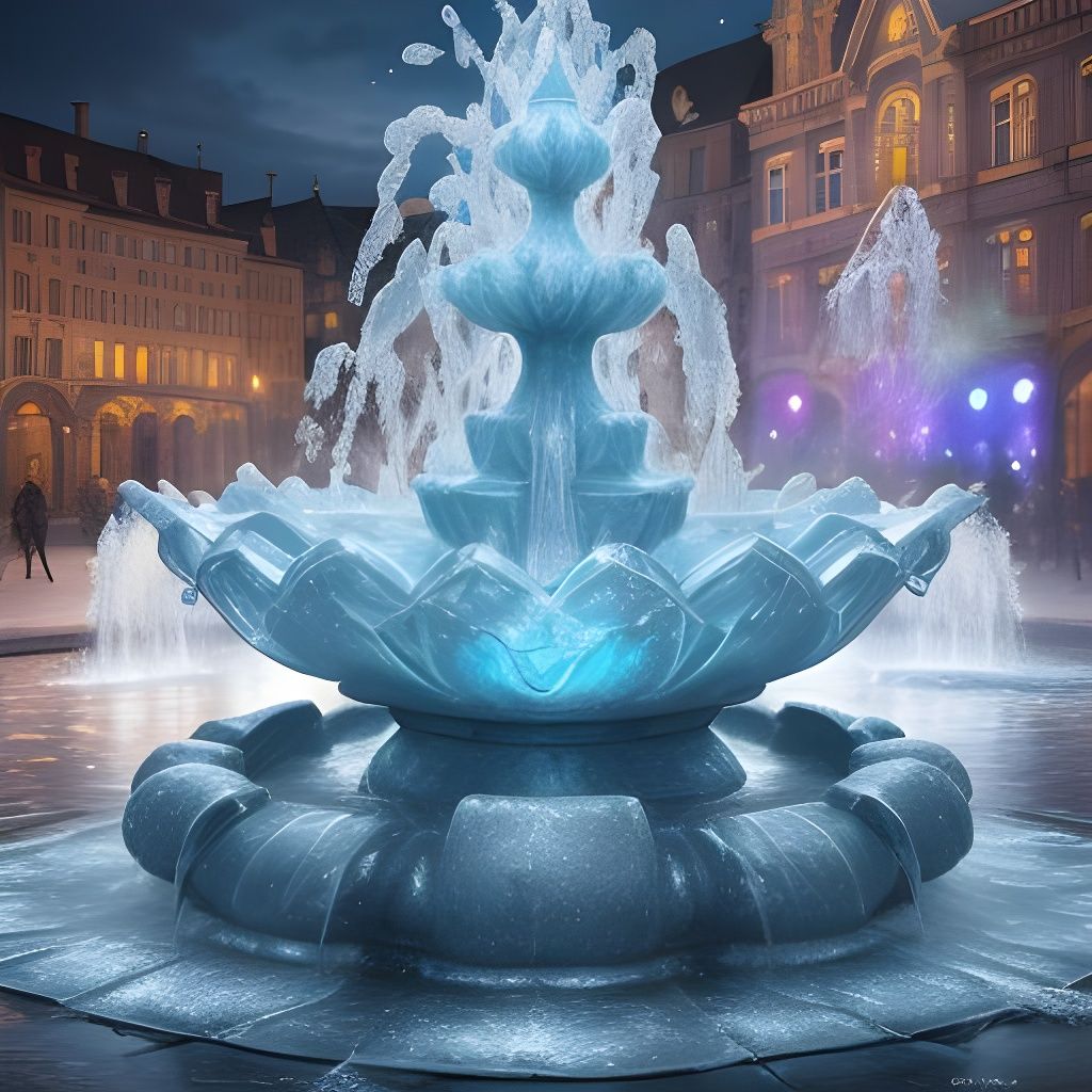 Hyperrealistic Frozen Fountain in City Square